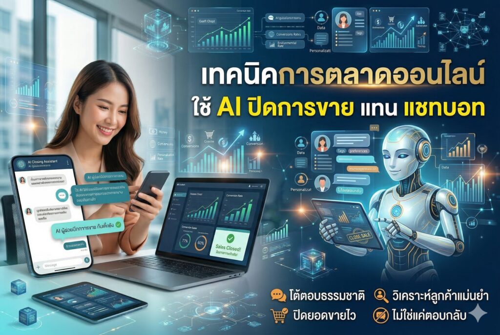 เทคนิคการตลาดออนไลน์, AI ปิดการขาย, แชทบอท, ระบบ CRM, เพิ่มยอดขาย