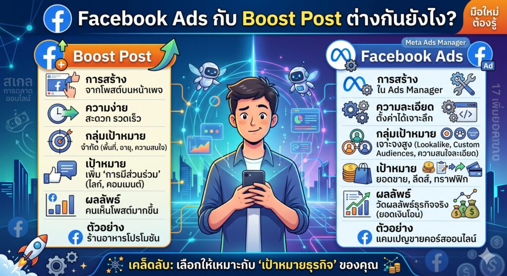 Facebook Ads กับ Boost Post ต่างกันยังไง, โฆษณา Facebook, การตลาดออนไลน์, เพิ่มยอดขาย