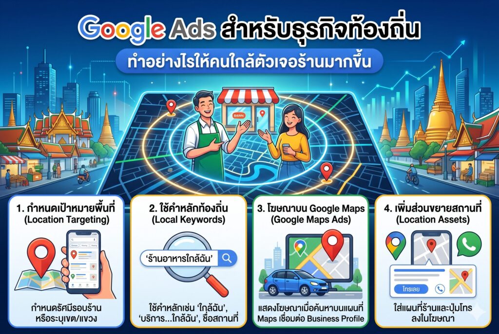 Google Ads สำหรับธุรกิจท้องถิ่น, ธุรกิจบริการ, การตลาดออนไลน์, เพิ่มยอดขาย, ยิงแอด Google