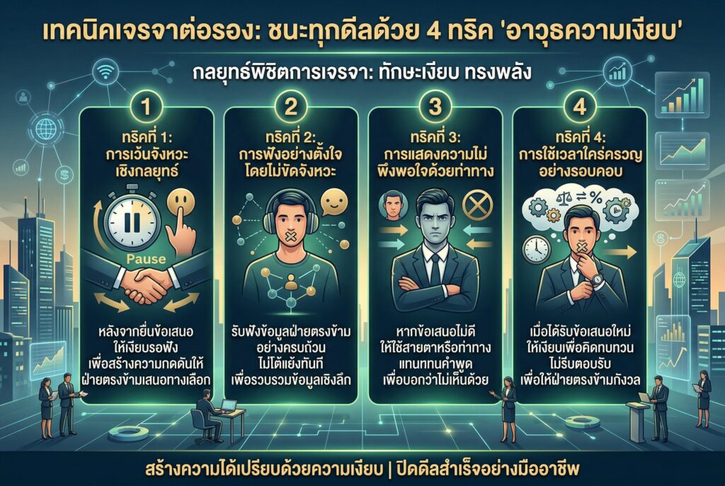 เทคนิคเจรจาต่อรอง, จิตวิทยาความเงียบ, ปิดการขาย, ทักษะนักขาย, จิตวิทยาการสื่อสาร