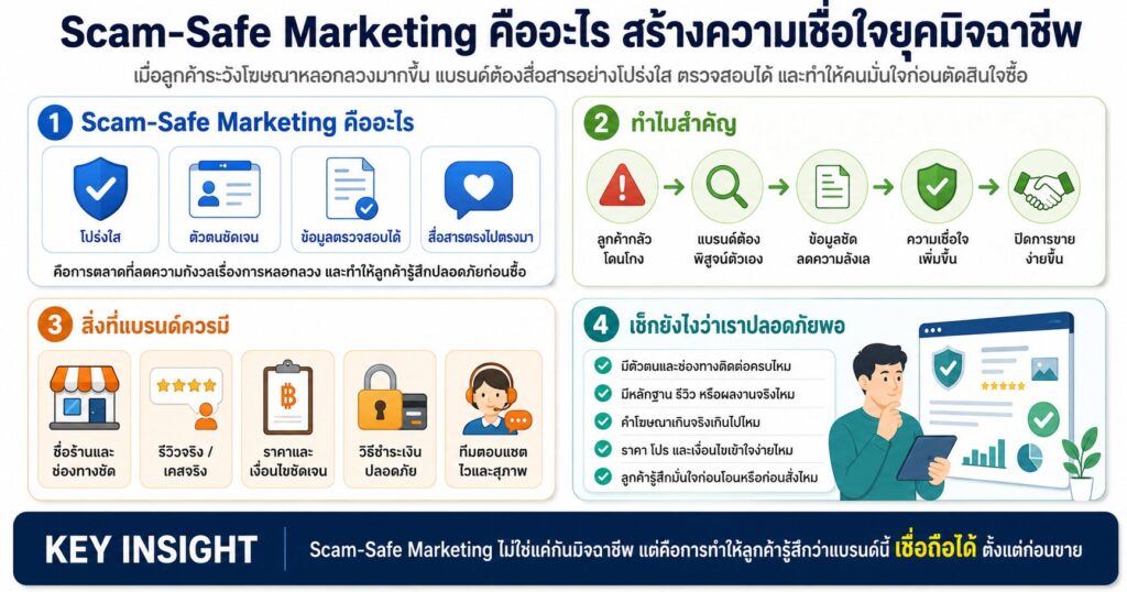 Scam-Safe Marketing, Brand Trust, โฆษณาหลอกลวง, Trust-Based Marketing, Digital Marketing