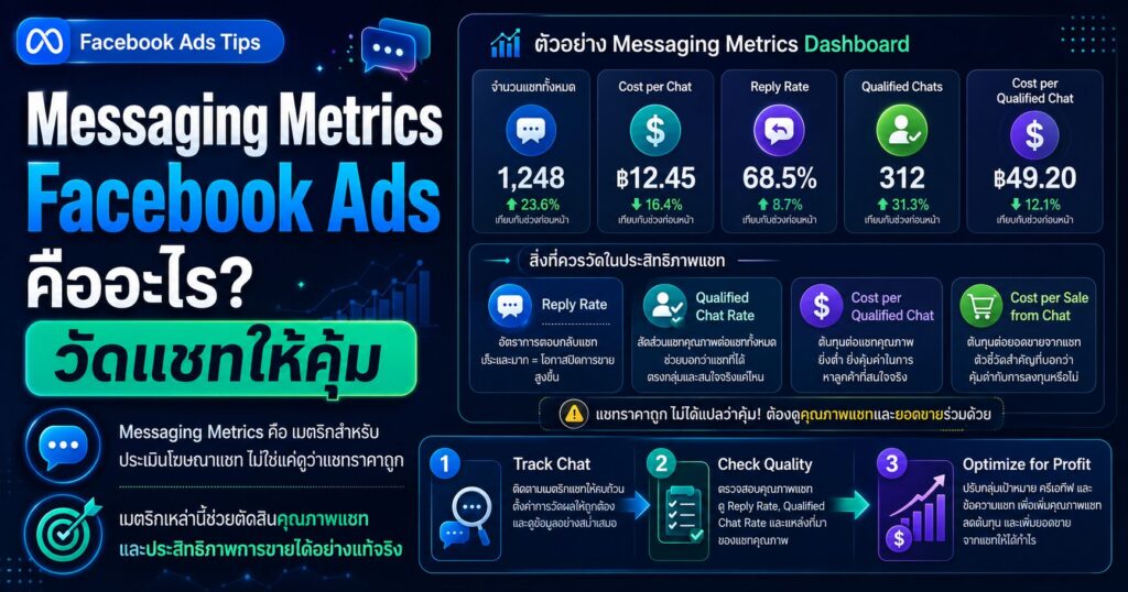 Messaging Metrics Facebook Ads, Cost per Messaging Conversation Started, Messaging Conversations Started, แอดทักแชท Facebook, Cost per Sale