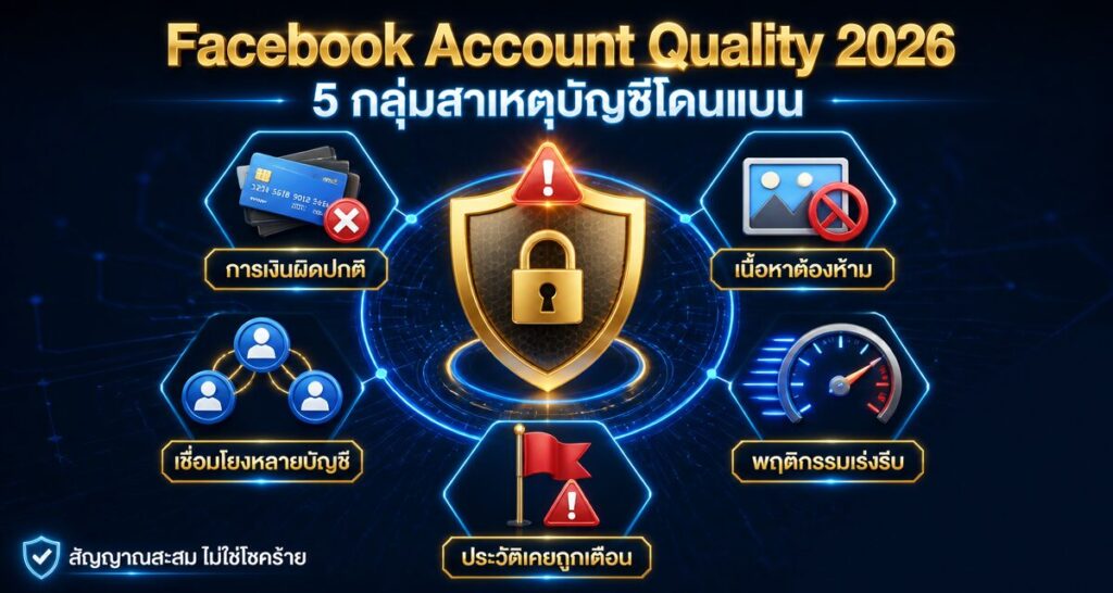 Facebook Account Quality 2026: 5 กลุ่มสาเหตุบัญชีโดนแบน